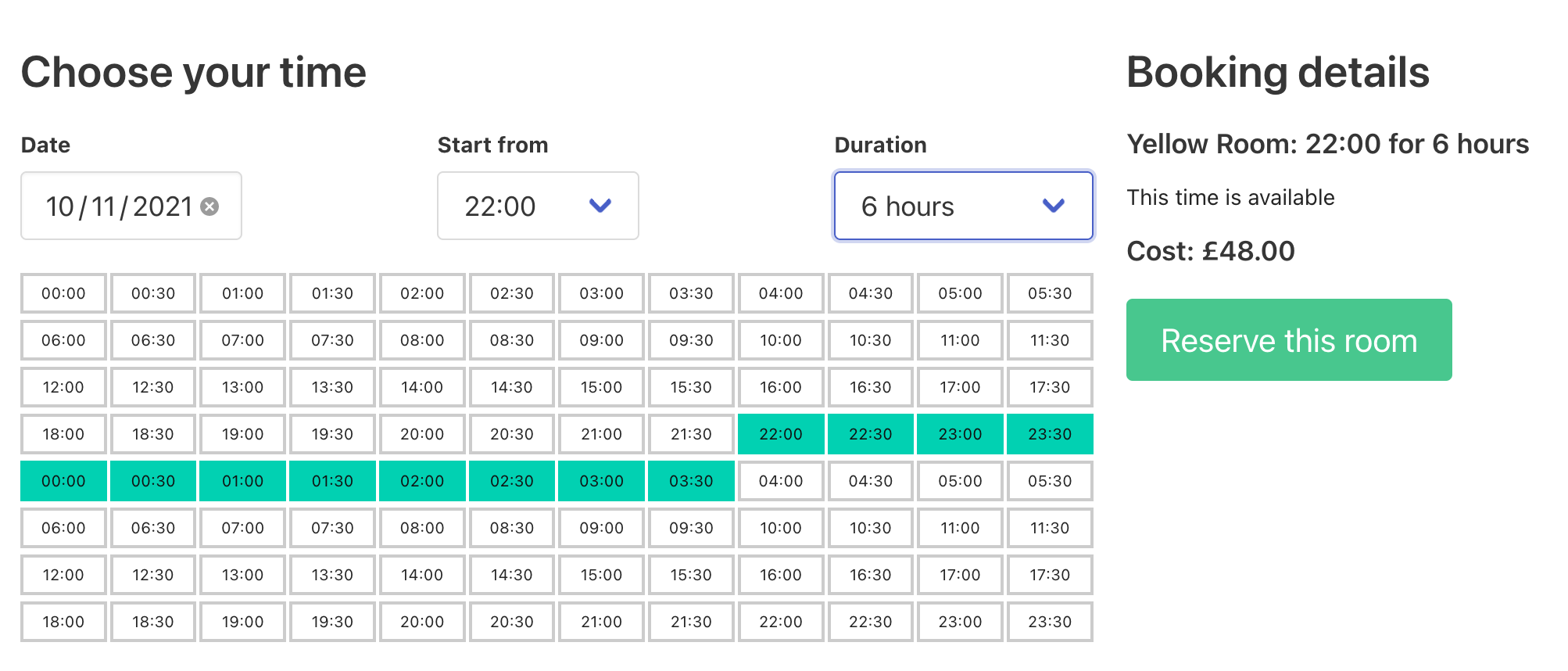 Booking a 24 hour room as a customer