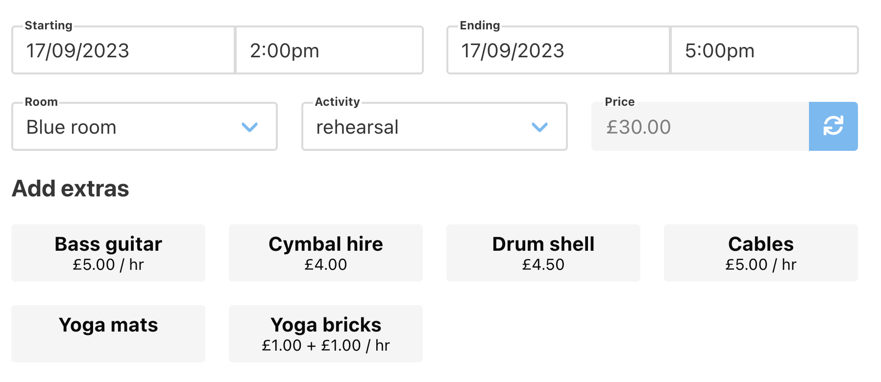 Booking date and time