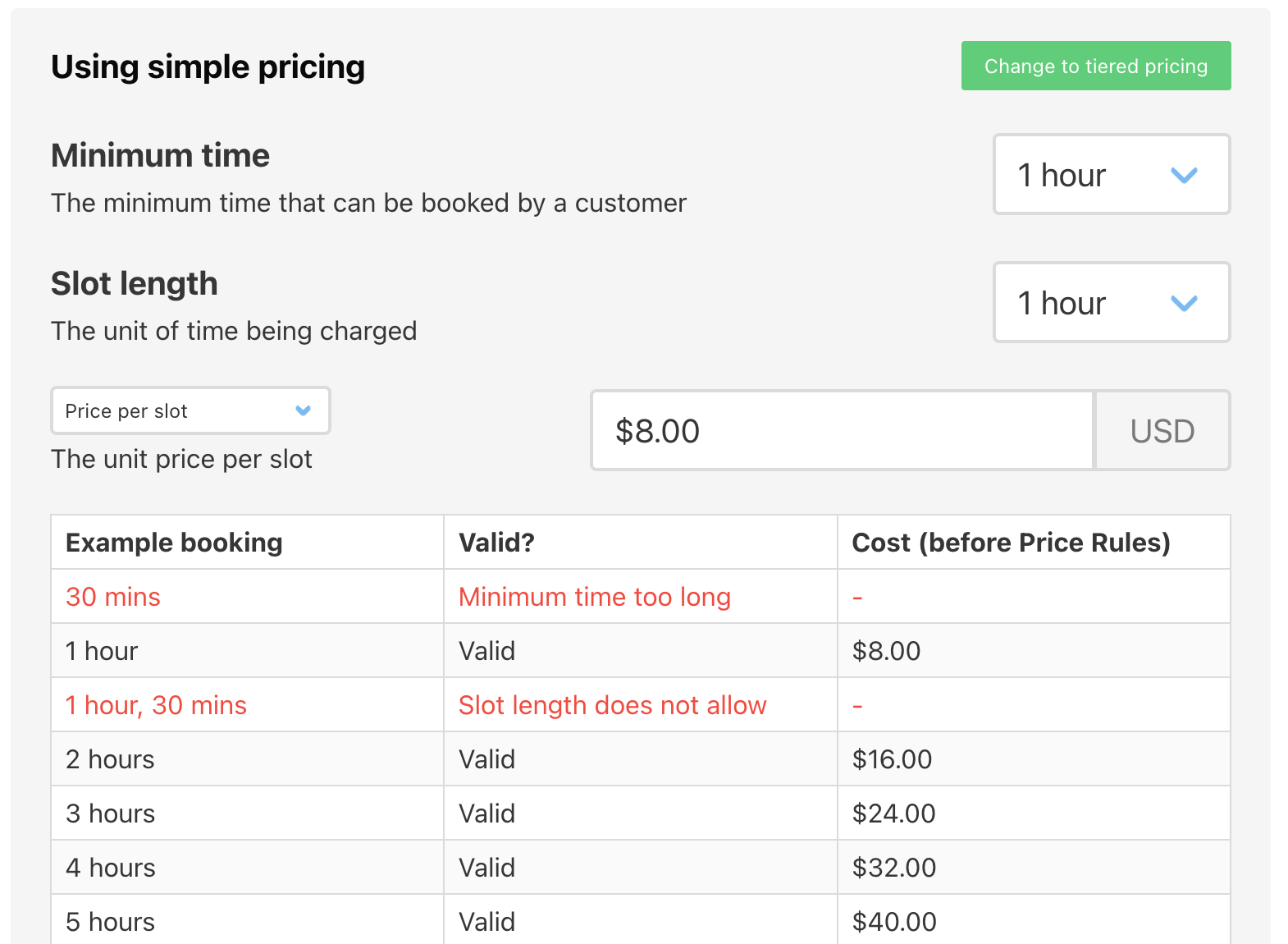 Hourly rate price