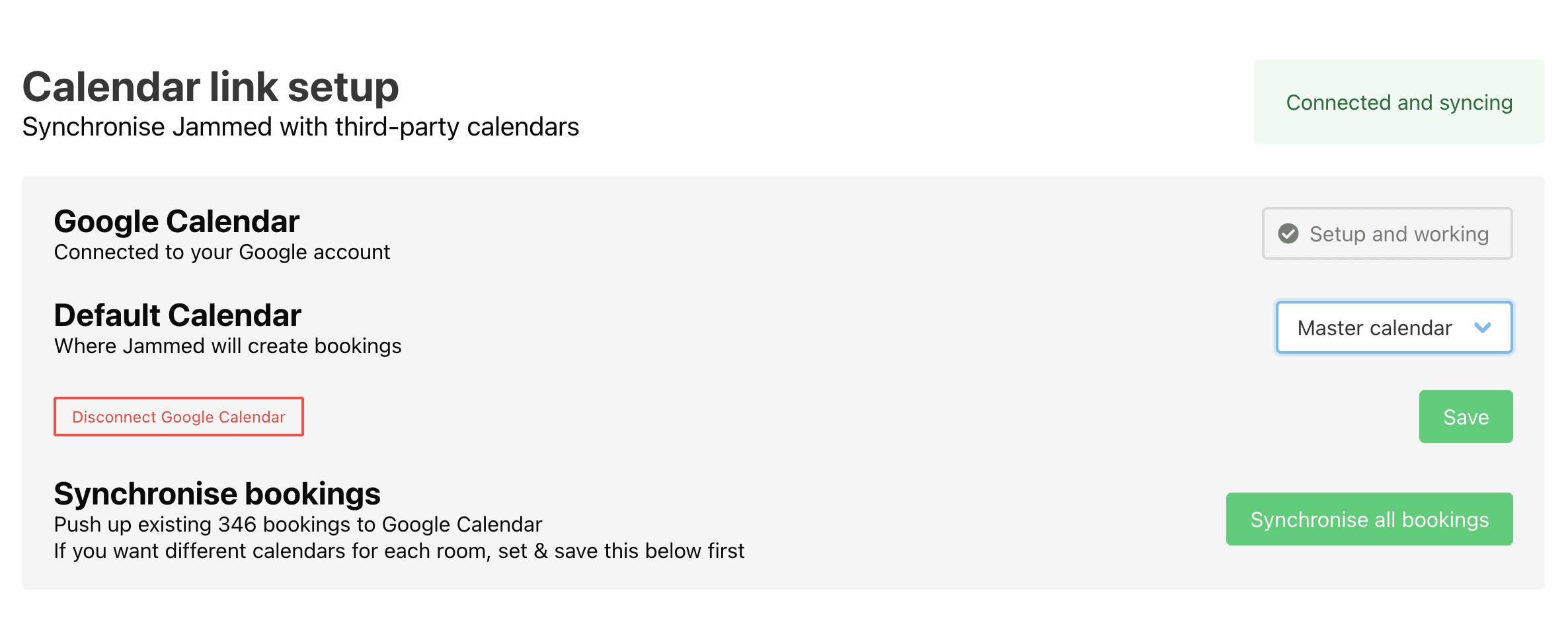 Calendar sync settings